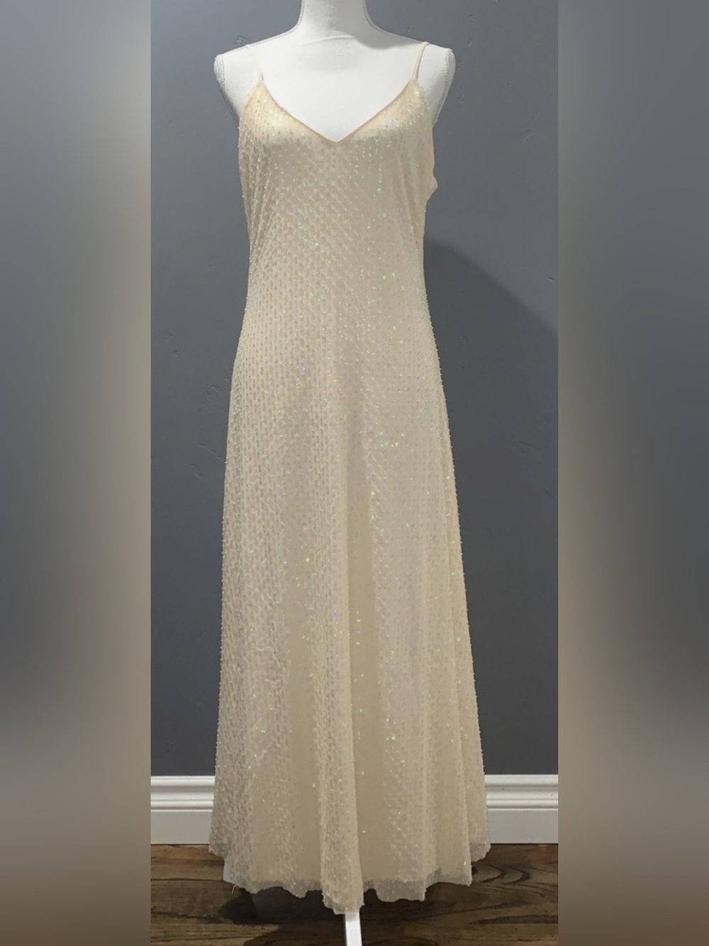 Zara Sequin Slip Dress in Champagne White
